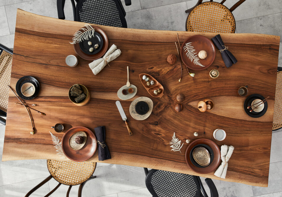 Stylish,Interior,Design,Of,Dining,Room,With,Wooden,Walnut,Table,